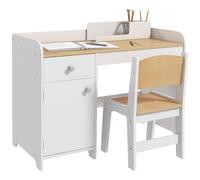 ZONEKIZ Kids Desk and Chair Set for 3-6 Year Old with Storage Drawer, White