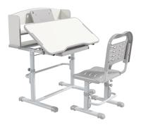 ZONEKIZ Kids Desk and Chair Set, Height Adjustable Children School Study Table with Drawer, Bookshelf, Adjustable Angle Tabletop, Non-slip Mat, for