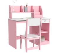 ZONEKIZ Kids Desk and Chair Set with Storage for 5-8 Years, Pink