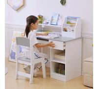 ZONEKIZ Kids Desk and Chair Set with Storage for 5-8 Years, Grey