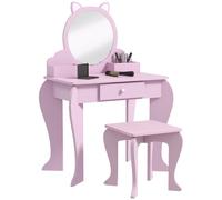 Zonekiz Kids Dressing Table Cat Design W/ Mirror Stool, Drawer, Storage Boxes, none