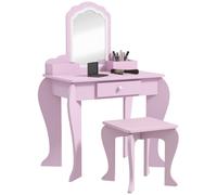 Zonekiz Kids Dressing Table Cloud Design W/ Mirror Stool, Drawer, Storage Boxes, none