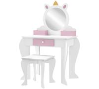 ZONEKIZ Kids Dressing Table Kids Vanity Table Girls Dressing Table with Mirror and Stool Drawer Storage Boxes Unicorn Design for Toddles Ages 3-6