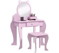 ZONEKIZ Kids Dressing Table, Kids Vanity Table, Girls Dressing Table with Mirror, Stool, Drawer, Storage Boxes, Cat Design, for Ages 3-6 Years - Pink