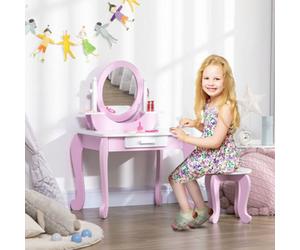 Zonekiz Kids Dressing Table Set, Kids Vanity Set W/ Drawer - Pink