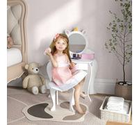 Zonekiz Kids Dressing Table With Mirror And Stool, Drawer, Storage Boxes - White