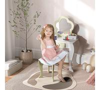 ZONEKIZ Kids Vanity Table with Mirror and Stool Flower Design, none