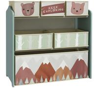 ZONEKIZ Kids Storage Unit, Childrens Toy Storage Organiser, with 6 Fabric Bins, for Bedroom, Nursery, 63 x 30 x 66cm, Green