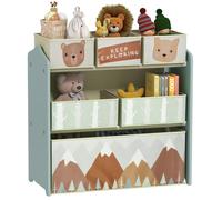 ZONEKIZ Kids Storage Unit, Childrens Toy Storage Organiser, with 6 Fabric Bins, for Bedroom, Nursery, 63 x 30 x 66cm, Green