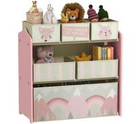 ZONEKIZ Kids Storage Unit, Childrens Toy Storage Organiser, with 6 Fabric Bins, for Bedroom, Nursery, 63 x 30 x 66cm, Pink