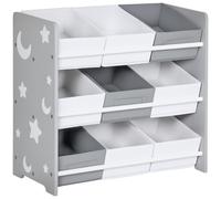 ZONEKIZ Kids Storage Unit Toy Box Organiser Bookshelf w/Nine Removable Baskets, for Bedroom, Nursery, Playroom - Grey