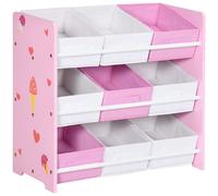 ZONEKIZ Kids Storage Unit Toy Box Organiser Bookshelf w/Nine Removable Baskets, for Bedroom, Nursery, Playroom - Pink
