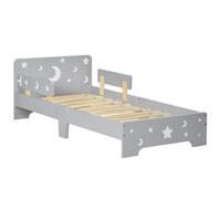 ZONEKIZ Kids Toddler Bed Children's Bedroom Furniture w/Star and Moon Patterns, Side Rails, for Boys, Girls, Ages 3-6 Years, 143 x 76 x 49cm - Grey