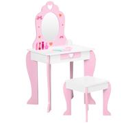 ZONEKIZ Kids Vanity Set w/ Mirror, Drawer, Cute Patterns, for Girls - Pink