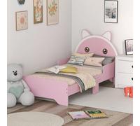 Zonekiz Toddler Bed Frame Cat Design Kids Bed With Guardrails - Pink