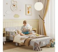 Zonekiz Toddler Bed W/ Star And Moon Patterns, For Ages 3-6 Years - Grey