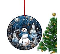 ZONEWD Acrylic Hangings Ornaments | Merry Cartoon Santa Elk Deer Pendant,Round Double-Sided Acrylic Ornaments Decor For Tree