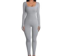 ZONEWD Yoga Jumpsuits for Women,Bodycon Long Sleeve Square Neck Jumpsuit Romper | Full Body Jumpsuit for Women, Long Sleeve Bodysuit