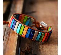 Zonfer 1pc Leather Bracelet, Chakra Bracelet Handmade Multi Color Natural Stone Beads Leather Wrap Bracelet for Women