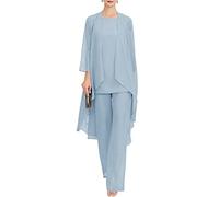 Zongqiven Chiffon Mother of The Bride Pant Suits 3Pcs Wedding Formal Outfit Set Evening Gown for Women, Light Blue, Large