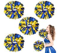 ZONITOK 4Pcs Metallic Cheerleading Pom Poms, 12 inch Cheerleader PomPoms with Baton Handle, Cheering Squad Pompoms for Kids Adults School Dance Sports Team Spirit Cheering (Blue+Gold)