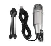 Zonizforceal DC5V USB Condenser Microphone for Laptop and Computer, Plug and Play Black Mic with Zinc Alloy Body, 30Hz - 20KHz Frequency Response for Online Singing Voice Chat (Silver)