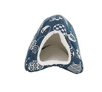 Zonizforceal Winter Warm Hamster Bed, Small Pet Cave Bed, Windproof Cozy Hideout with Cute Cat Head Pattern for Chinchilla Guinea Pig Hedgehog Ferret, Soft Plush Linen Sponge Nest (blue cat head)