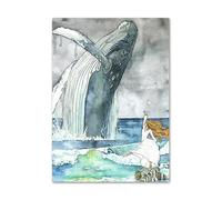 ZONJEE Killer Whale Moon Girl Boat Marine Life Cartoon Wall Art Canvas Painting Nordic Posters And Prints Wall Pictures Kids Room Decor (Color : B, Size : 50X70 cm No Framed)