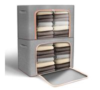 ZONJIE 2 Pack Clothes Storage Bags - 66L Large Capacity Clothing & Wardrobe Storage Bags with Zip and Lid, Thick Oxford Fabric Stacking Storage Boxes Clothes Storage for Duvet Baby Clothes (2, 66L)