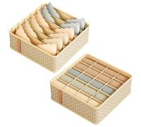 ZONJIE 2 Packs Drawer Organiser Divider, 20 Cells Foldable Underwear Drawer Dividers Wardrobe Organiser, Fabric Storage Boxes for Bedroom, Antibacterial Dustproof Odorless for Socks, Towels, Ties