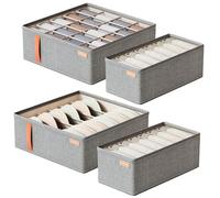 ZONJIE 4 Packs Drawer Organiser Divider, 6/7/20 Cells Foldable Underwear Drawer Dividers Wardrobe Organiser, Fabric Storage Boxes for Bedroom, Antibacterial Dustproof Odorless for Socks, Towels, Ties