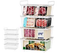 ZONJIE 4 PCS Chest Freezer Organiser - Stackable Freezer Organiser Storage with Handles for 198L Chest, Easy to Get Items, Storage Basket Pantry for Kitchen Cabinets Pantry, Sort Frozen Foods