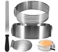 ZONJIE 4-Piece Cake Accessory Set, Stainless Steel Cake Ring Adjustable with Cake Base Cutting Aid + Pastry Knife + Cake Server Stainless Steel Premium Cake Set for Hobby Bakers
