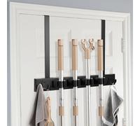 ZONJIE Broom Holder Wall Mounted, Over the Door Brooms Mop Holder, 5 Holders and 4 Hooks, Heavy Duty Broom Gripper Brush Holders Utility Room Storage Solutions