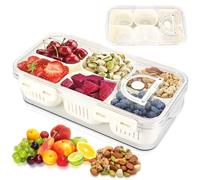 ZONJIE Fridge Food Storage Containers, Divided Serving Tray with Lid, Snack Tray Box with 6 Compartments Removable Spice Container Holder Packets for Fruit Salad Vegetables Clear Sealed Keeper