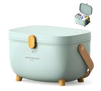 ZONJIE Medication Storage Box - 2-Layer Medicine Storage Box Large, Medicine box with 3 Compartment, Safety Lock and Handle, Portable First Aid Boxes, Household Medical Box Organiser (Green)