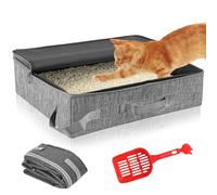ZONJIE Travel Cat Litter Tray, Foldable Cat Litter Tray with Lid and Scoop, Portable Travel Toilet for Cats, Waterproof, Lightweight and Easy to Clean