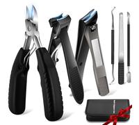 Zonku Toenail Clippers for Seniors Ingrown Thick Nails,Heavy Duty Super Sharp Podiatrist Wide Jaw Nail Clippers Set for Men Women,Large Nail Cutter Long Handle with Slanted Curved Blade,6PCS