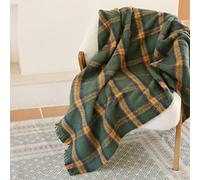ZonLi Green Plaid Throw Blanket for Couch, Fall Plaid Blanket for Home Decor, Soft Lightweight Cozy All Season Decorative Vintage Blankets with Tassel for Bed and Sofa, 50'' x 60''