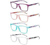 ZONLON 4 Pack Ladies Reading Glasses Blue Light Blocking, Anti Glare Stylish Spring Hinge Readers for Women （4 multicolor C2 1.5 +）