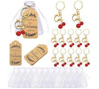 zonmaxmizky 12 Set Red Cherry Keychain Party Favors Cherry Bag Charm Souvenir Present Include Kraft Tag and Organza Bag for Guest Baptism Bridal Baby Shower Valentine Wedding
