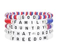 zonmaxmizky 5Pcs Freedom Bracelets God Family Country 1960 Jewelry Bracelet for Women Men, Clay Beaded Bracelets Elastic Layering Stretch Bracelets