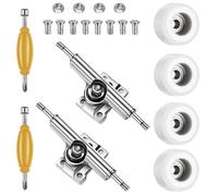 zonmaxmizky 7 Pcs Fingerboard Tool Set Included 4 Pieces Fingerboard Wheels 2 Pcs Bearing Wheels and 1 Piece Nut Driver Tech Deck Skateboard Trucks Kit(White)