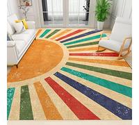 ZONOKI Retro Rainbow Boho Style Area Rug, Abstract Colorful Geometric Sun Stripes Large Rugs, with Anti-Slip Backing Washable Indoor Carpet for Living Room Bedroom Study Dining Room - 4' x 5.7'