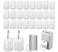 Zonon 1-100 Numbered Metal Tags with Key Rings Hollowed Stainless Steel Number Tags Metal Coat Check Key ID Label for Home, Office Dormitory Cabinet House Lockers(Rectangle)