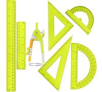 Zonon 1 Set Plastic Geometry Math Set 7 Pcs Includes Drawing Compass, 6 and 4 Inch Protractor, 45/60 Degree Triangle Rulers 12 and 6 Inch Math Ruler Transparent for Office Supplies(Grass Yellow)