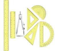 Zonon 1 Set Plastic Geometry Math Set Includes Drawing Compass, 6 Inch 4 Inch Protractor, 45/60 Degree Triangle Rulers 12 Inch 6 Inch Math Ruler Transparent for Office Supplies(Yellow)