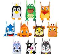 Zonon 10 Pcs Animal Drawstring Bags for Kids Party Favors 12 x 10 Drawstring Backpack Cute Safari Sea Jungle Farm Forest Animal with Ear and Tail Bags for Birthday Party Decorations Gym Traveling