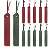 Zonon 10 Pieces Leather Bookmarks Handmade Genuine Leather Page Markers Personalized Bookmarks for Book Reading Bookworm Book Lovers Readers Writers Accessories(Deep Red, Navy Green)