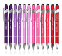 Zonon 12 Pcs Inspirational Pens Bulk Motivational Ballpoint Pen with Stylus Tip Inspirational Graduation Gifts for Teacher Coworkers School Office Supplies Black Ink(Pink Purple Colors,Boss Lady)